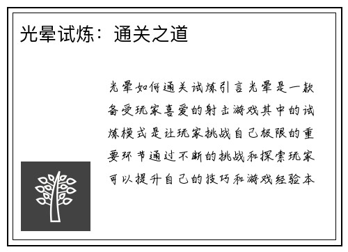 光晕试炼：通关之道