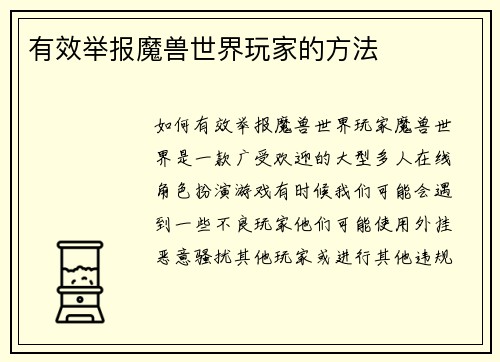 有效举报魔兽世界玩家的方法