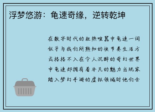 浮梦悠游：龟速奇缘，逆转乾坤
